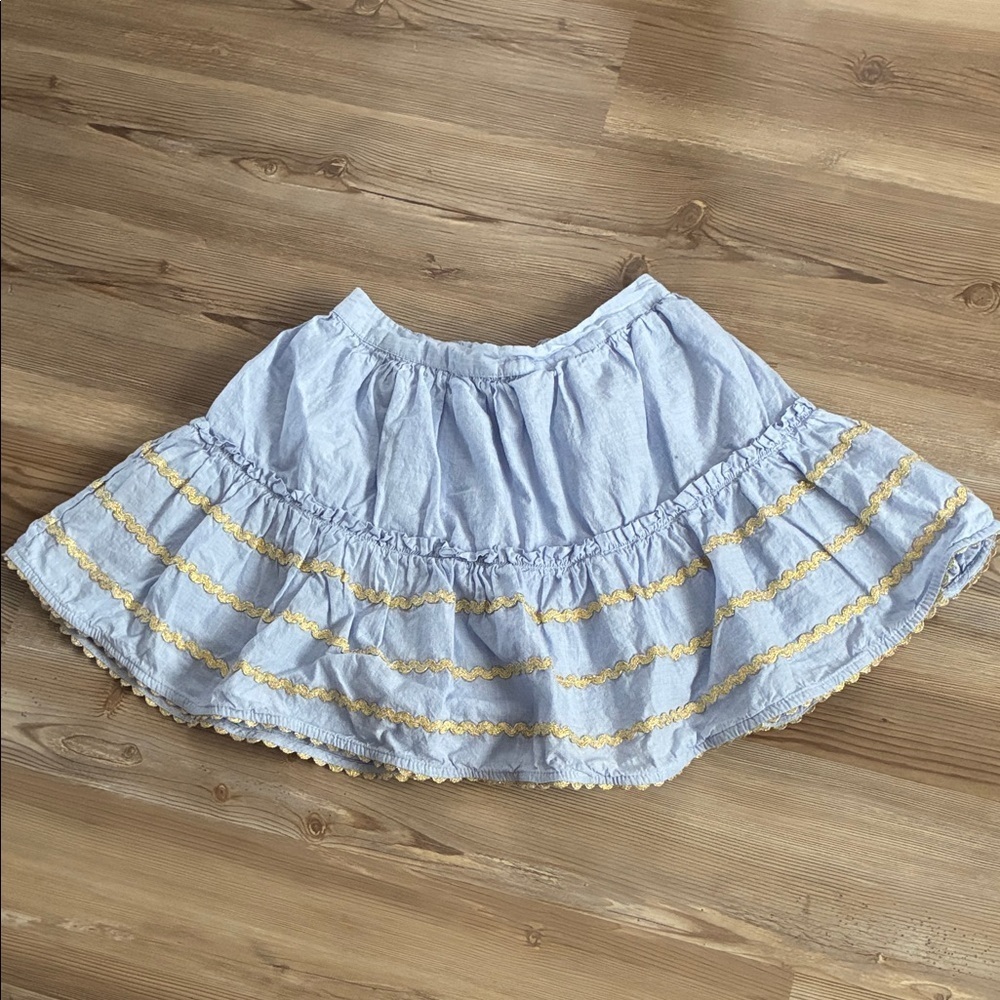 Mini Boden Tiered Cotton Mini Skirt Light blue Gold accents Lined Girls 13-14Y - Picture 2 of 10